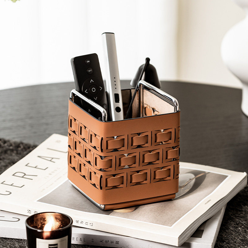 Luxury Skincare Containers - rench Style Quilted Leather Desktop Storage